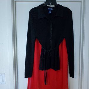 Black Sparkly Sweater and Red Satiny type Skirt